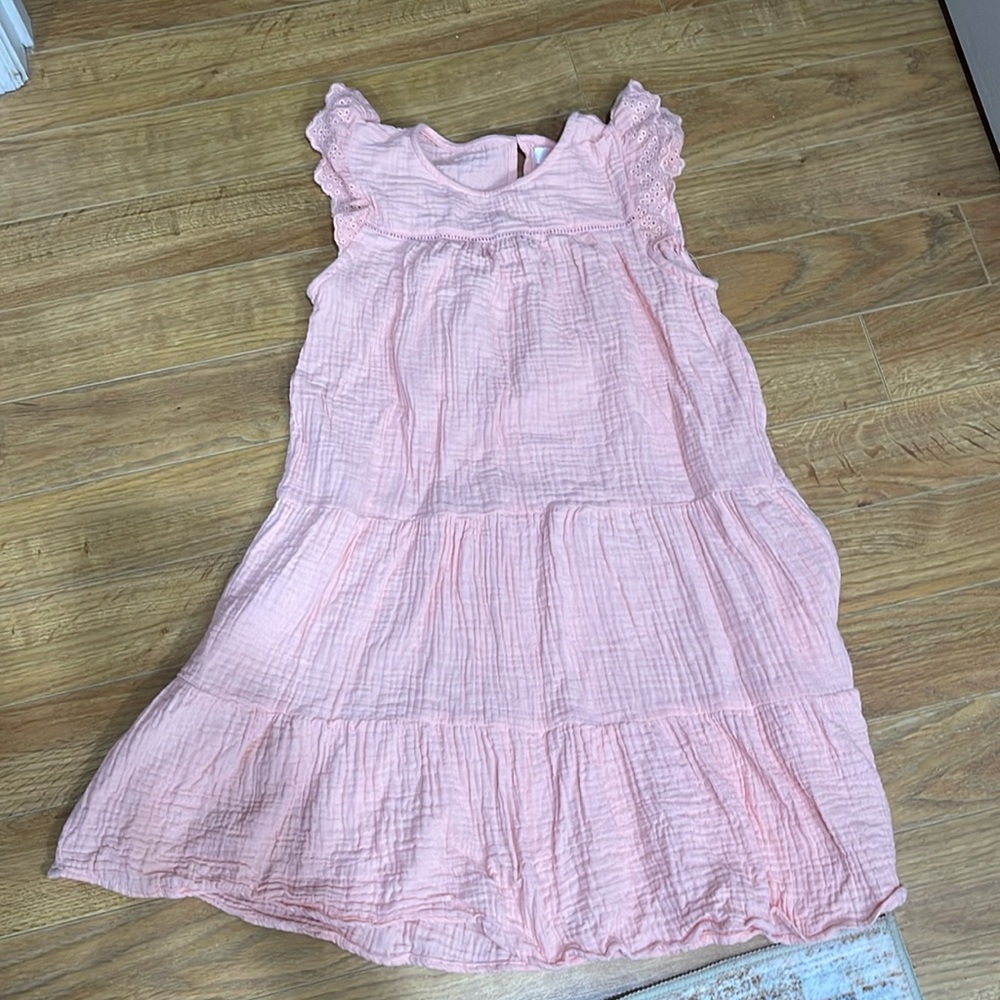 Girls boutique coral linen cotton dress
